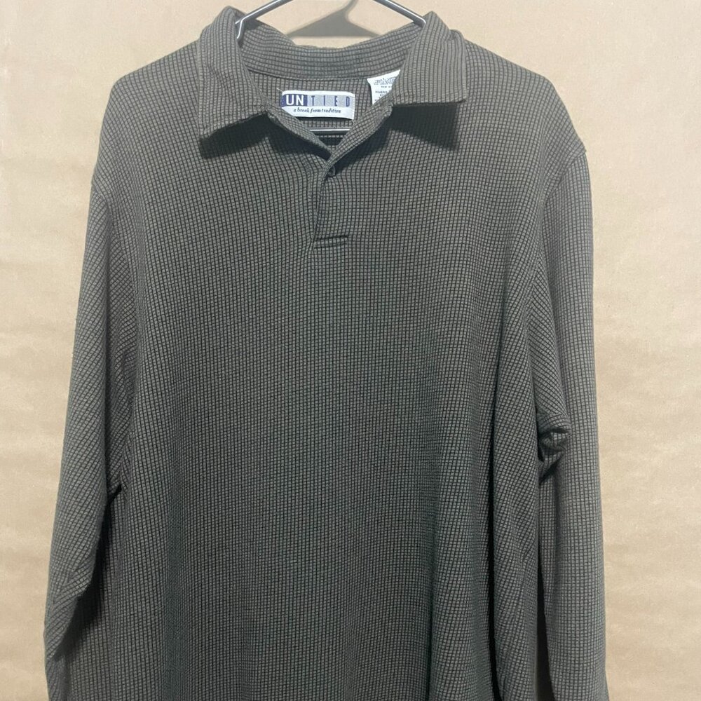 Untied Grid Check Plaid Polo Long Sleeve, Men's Size Large